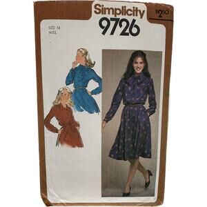 Simplicity Sewing Pattern 9726 Size 14 Women's Pullover Dress Vintage 1980 Cut
